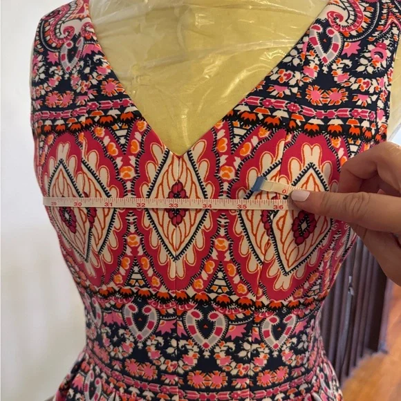 Vince Camuto Colorful Pink and White Fit and Flare Sleeveless V-neck Dress - Picture 10 of 10